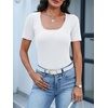 ANRABESS Womens Short Sleeve Sweater Scalloped Scoop Neck Tops(White)