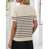 ANRABESS Womens Short Sleeve Sweater Top Wool Blend Business Casual Outfits(Beige Black Stripe)