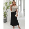ANRABESS Womens Short Sleeve Sweater Top Wool Blend Business Casual Outfits(Beige Black Stripe)