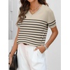 ANRABESS Womens Short Sleeve Sweater Top Wool Blend Business Casual Outfits(Beige Black Stripe)