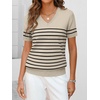ANRABESS Womens Short Sleeve Sweater Top Wool Blend Business Casual Outfits(Beige Black Stripe)