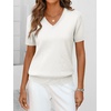ANRABESS Womens Short Sleeve Sweater Top Wool Blend Business Casual Outfits(Beige White)
