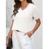 ANRABESS Womens Short Sleeve Sweater Top Wool Blend Business Casual Outfits(Beige White)