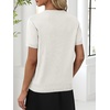 ANRABESS Womens Short Sleeve Sweater Top Wool Blend Business Casual Outfits(Beige White)