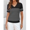 ANRABESS Womens Short Sleeve Sweater Top Wool Blend Business Casual Outfits(Black White Stripe)