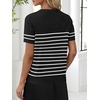 ANRABESS Womens Short Sleeve Sweater Top Wool Blend Business Casual Outfits(Black White Stripe)