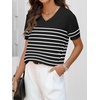 ANRABESS Womens Short Sleeve Sweater Top Wool Blend Business Casual Outfits(Black White Stripe)