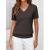 ANRABESS Womens Short Sleeve Sweater Top Wool Blend Business Casual Outfits(Dark Brown)