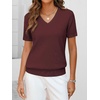 ANRABESS Womens Short Sleeve Sweater Top Wool Blend Business Casual Outfits(Dark Red)