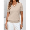 ANRABESS Womens Short Sleeve Sweater Top Wool Blend Business Casual Outfits(Light Khaki)