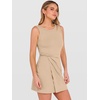ANRABESS Womens Summer Dresses 2026 Bodycon Sleeveless Romper Skort Twist Waist Night Out Vacation Mini Dress Built in Shorts(Beige)
