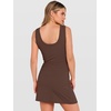 ANRABESS Womens Summer Dresses 2026 Bodycon Sleeveless Romper Skort Twist Waist Night Out Vacation Mini Dress Built in Shorts(Coffee)