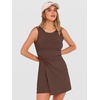ANRABESS Womens Summer Dresses 2026 Bodycon Sleeveless Romper Skort Twist Waist Night Out Vacation Mini Dress Built in Shorts(Coffee)