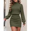 ANRABESS Women’s Turtleneck Long Sleeve Bodycon Mini Sweater Dress(Army Green)