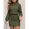 ANRABESS Women’s Turtleneck Long Sleeve Bodycon Mini Sweater Dress(Army Green)