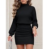 ANRABESS Women’s Turtleneck Long Sleeve Bodycon Mini Sweater Dress(Black)