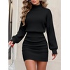 ANRABESS Women’s Turtleneck Long Sleeve Bodycon Mini Sweater Dress(Black)