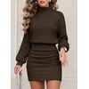 ANRABESS Women’s Turtleneck Long Sleeve Bodycon Mini Sweater Dress(Brown)