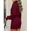 ANRABESS Women’s Turtleneck Long Sleeve Bodycon Mini Sweater Dress(Burgundy)