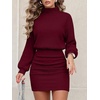 ANRABESS Women’s Turtleneck Long Sleeve Bodycon Mini Sweater Dress(Burgundy)