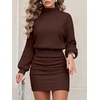 ANRABESS Women’s Turtleneck Long Sleeve Bodycon Mini Sweater Dress(Dark Brown)
