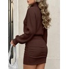 ANRABESS Women’s Turtleneck Long Sleeve Bodycon Mini Sweater Dress(Dark Brown)