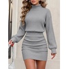 ANRABESS Women’s Turtleneck Long Sleeve Bodycon Mini Sweater Dress(Grey)