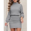 ANRABESS Women’s Turtleneck Long Sleeve Bodycon Mini Sweater Dress(Grey)