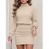 ANRABESS Women’s Turtleneck Long Sleeve Bodycon Mini Sweater Dress(Khaki)