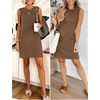 ANRABESS Womens Wrinkle Free Summer Casual Sleeveless Mini Dresses(Coffee)