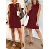 ANRABESS Womens Wrinkle Free Summer Casual Sleeveless Mini Dresses(Wine Red)