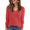 ANRABESS Ribbed V Neck Long Sleeve Shirts for Women(Bright Red)