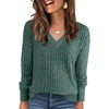 ANRABESS Ribbed V Neck Long Sleeve Shirts for Women(Green)