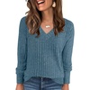 ANRABESS Ribbed V Neck Long Sleeve Shirts for Women(Lake Blue)