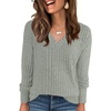 ANRABESS Ribbed V Neck Long Sleeve Shirts for Women(Light Green)