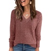 ANRABESS Ribbed V Neck Long Sleeve Shirts for Women(Rust)