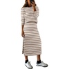 ANRABESS Women 2 Piece Striped Sweater Skirt Set(Almond White)