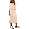 ANRABESS Women 2 Piece Striped Sweater Skirt Set(Beige)