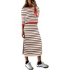 ANRABESS Women 2 Piece Striped Sweater Skirt Set(Beige Black Red)