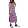 ANRABESS Women 2 Piece Striped Sweater Skirt Set(Pink Green)