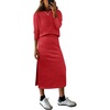 ANRABESS Women 2 Piece Striped Sweater Skirt Set(Red)