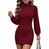 ANRABESS Womens Fall Turtle Neck Long Sleeve Bodycon Mini Sweater Dresses(Wine Red)