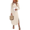 ANRABESS Womens Long Sleeve Maxi Fall Knit Sweater Dress(Beige)