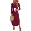 ANRABESS Womens Long Sleeve Maxi Fall Knit Sweater Dress(Burgundy)