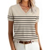 ANRABESS Womens Short Sleeve Sweater Top Wool Blend Business Casual Outfits(Beige Black Stripe)