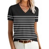 ANRABESS Womens Short Sleeve Sweater Top Wool Blend Business Casual Outfits(Black White Stripe)