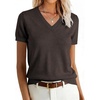 ANRABESS Womens Short Sleeve Sweater Top Wool Blend Business Casual Outfits(Dark Brown)