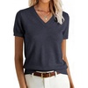 ANRABESS Womens Short Sleeve Sweater Top Wool Blend Business Casual Outfits(Dark Gray)