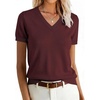 ANRABESS Womens Short Sleeve Sweater Top Wool Blend Business Casual Outfits(Dark Red)