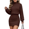 ANRABESS Women’s Turtleneck Long Sleeve Bodycon Mini Sweater Dress(Dark Brown)